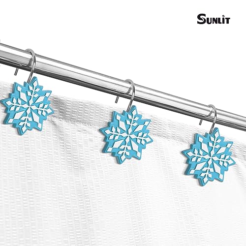 Sunlit Blue/White Snowflake Christmas Shower Curtain Hooks - 12 Pack
