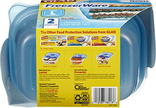 Glad FreezerWare Large 64oz Food Storage Containers with Lids, 2 Count Set