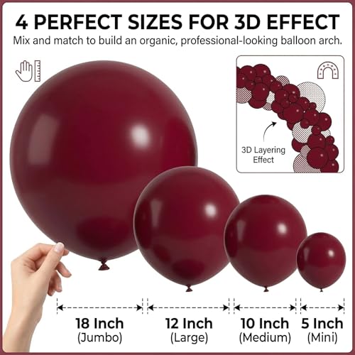 104pc Burgundy Balloon Garland Arch Kit - Assorted Sizes 5 to 18 Inch