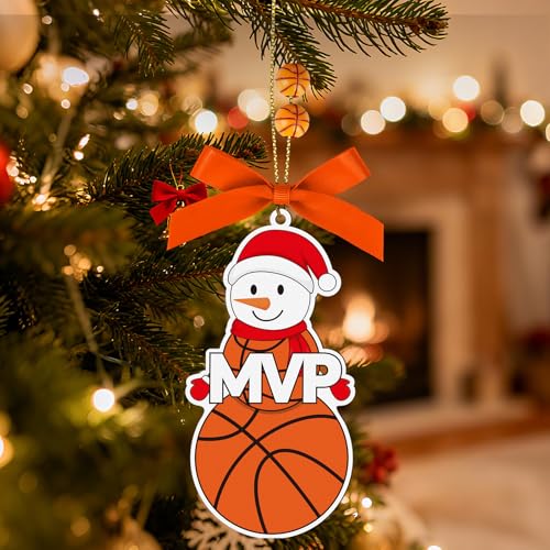 4.3-Inch Wooden Snowman Basketball Christmas Ornament