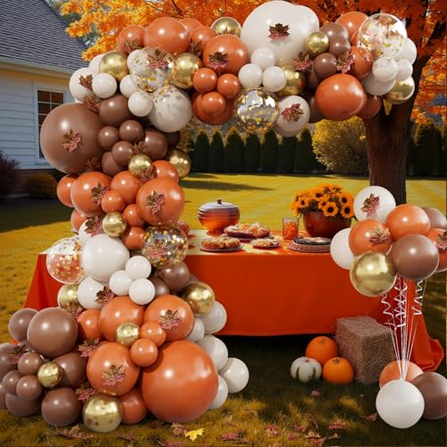 215pcs Fall Balloon Arch Kit with Autumn Leaves for Thanksgiving Party