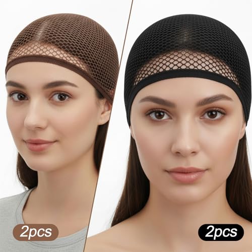 4 PCS Equestrian Hair Net Mesh Wig Caps Elastic Knot-Free Liner