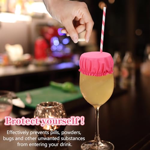 10PCS Drink Cover Scrunchie with Straw Hole, Reusable Drink Cover for Alcohol Protection Washable Elastic Cap Covers Universal Drinks Protector for Women Men