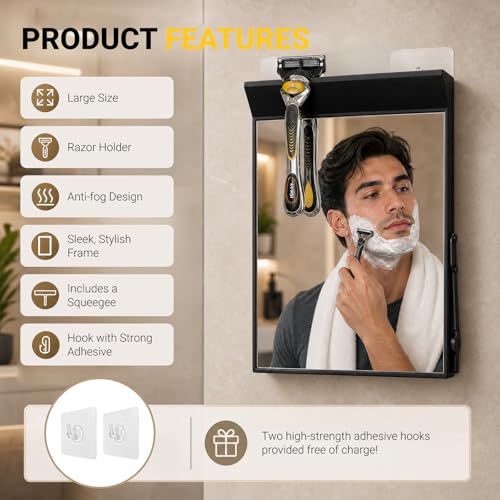 Fogless Shower Mirror for Shaving - Anti-Fog Bathroom Mirror with Razor Holder