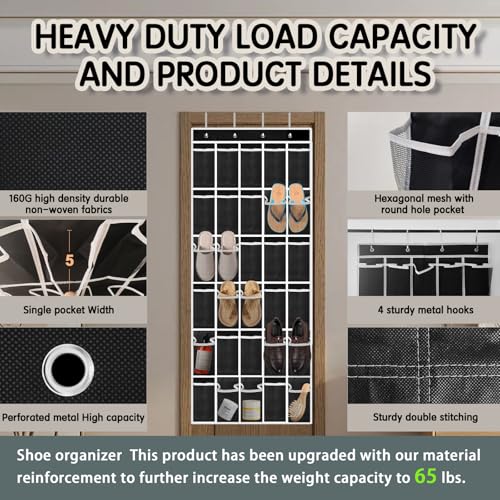 30-Pocket Over the Door Shoe Organizer - Black Hanging Rack