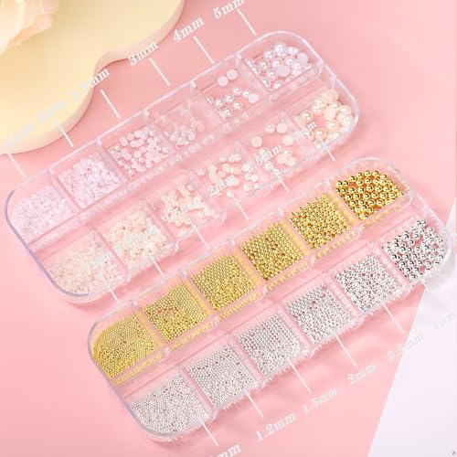 COOSLIM Nail Art Pearl and Metal Caviar Bead Kit with Adhesive Gel