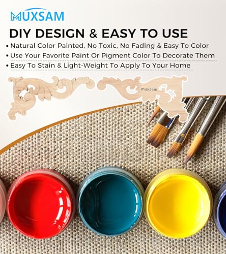 MUXSAM Wood Carved Appliques Onlays - 4-Pack Unpainted Rubber Wood Decals