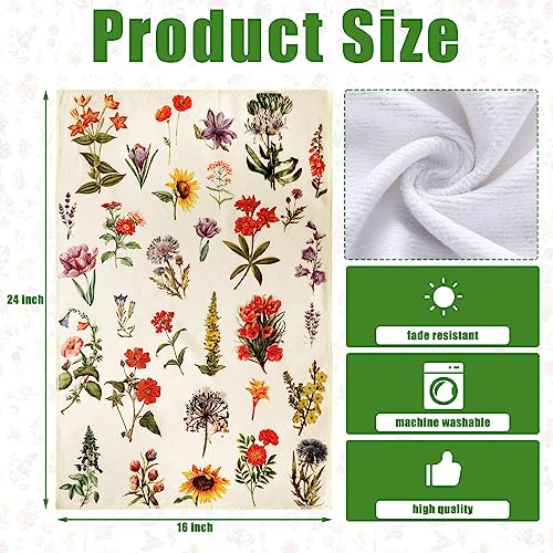 Preboun 4-Pack Vintage Flower Kitchen Towels - 16x24 Inch Absorbent Cotton