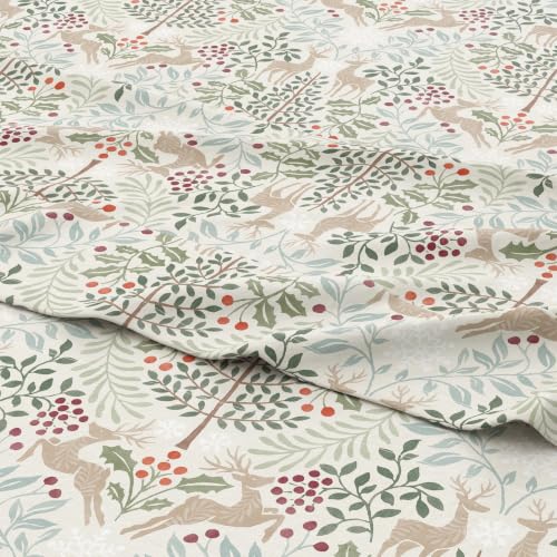 Twin Size Christmas Flannel Sheet Set - Woodland Deer Holiday Bedding - Ultra-Soft Turkish Cotton, Double-Brushed Winter Bed Sheets