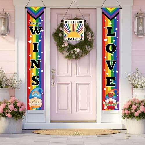 Pride Month Porch Banner Set - 3 Rainbow Signs for Outdoor Decor