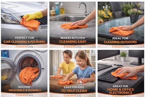 CRESCENT COZY Ultra Absorbent Microfiber Cleaning Cloths, 20 Pack - 9.8x9.8 Inch, Lint-Free for Car, Kitchen & Electronics