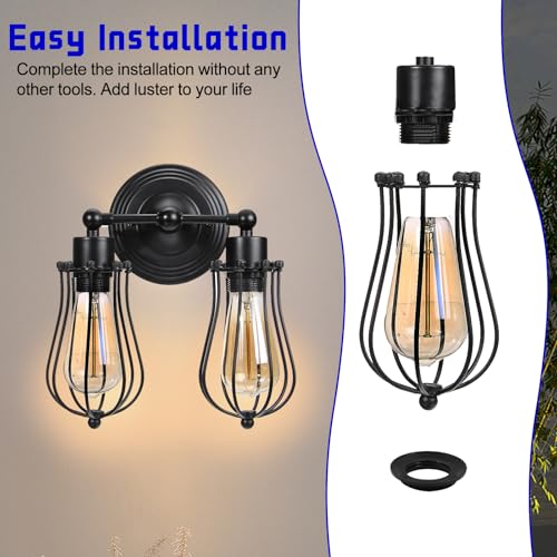 Bonsicoky E27 Lamp Shade Collar Rings - 2 Pack Black Adapter