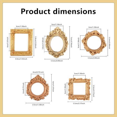 10pcs Mini Gold Picture Frames - Vintage Resin Photo Display