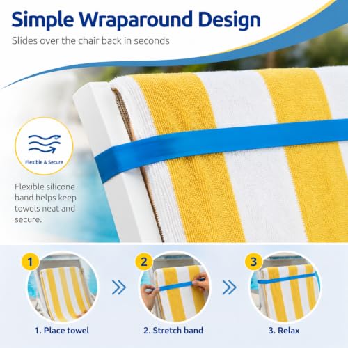 Silicone Towel Bands for Beach & Pool Chairs - 4 Pack