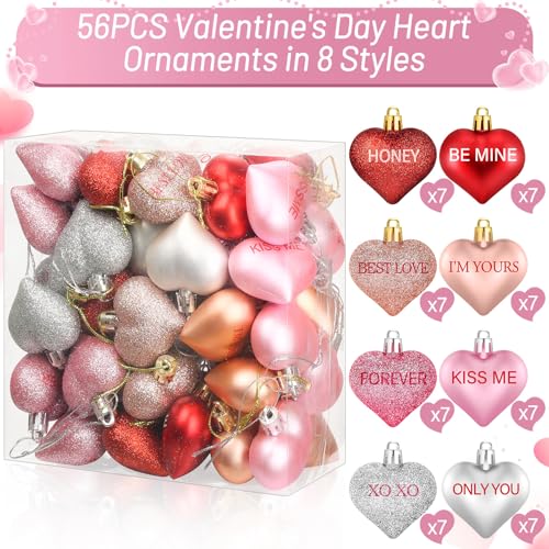 56PCS Heart Ornaments Set for Valentine's Day Decorations