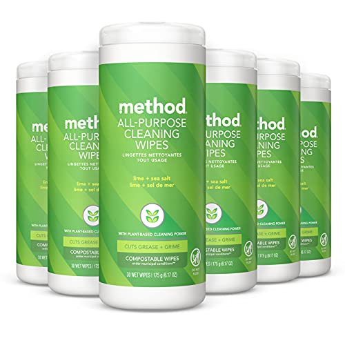 Method All-Purpose Cleaning Wipes, Lime + Sea Salt, 180 Count (Pack of 6)