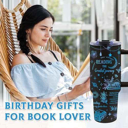 Read-Black 40oz Book Lover Tumbler with Handle & Straw — Gift for Women