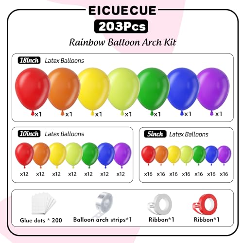 Rainbow Balloon Arch Kit - 203-Piece Garland Set for Party Decorations