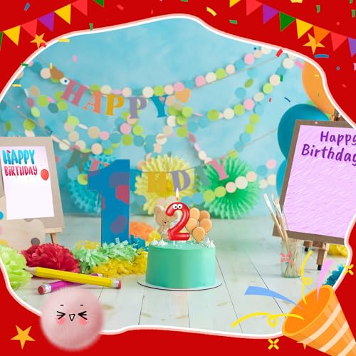 Number 2 Monster Birthday Candle - Red Cartoon Cake Topper Decoration