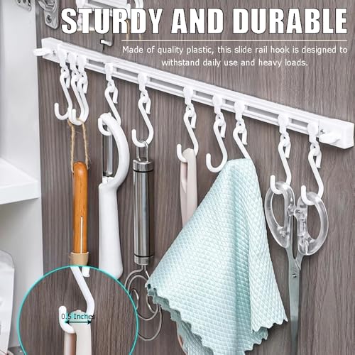 OULIGET Adjustable Utility Slide Rail Hook - White Wall Utensil Rack (2 Pack)