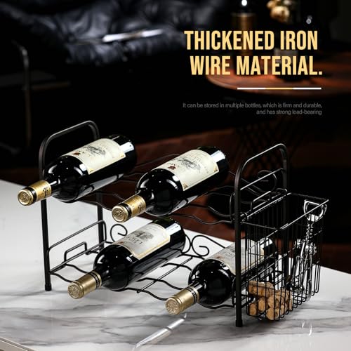 2-Tier Wine Rack for 8 Bottles with Cork Holder - Black