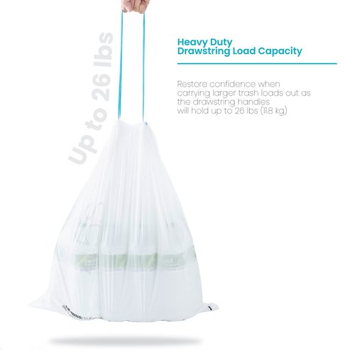 Home Zone Living 12 Gallon Kitchen Trash Bags with Drawstring Handles, Heavy Duty Custom Fit Design for Standard 45 to 50 Liter Kitchen Trash Cans, Code 45S, 60-Count