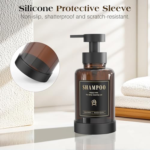 Luxspire Amber Glass Foaming Soap Dispenser 15oz with Upgraded Pump & Labels