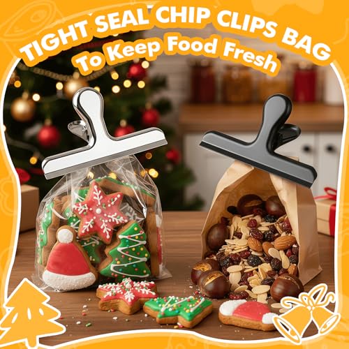 DGDUBRB Small Black Stainless Steel Chip Bag Clips - 12 Pack