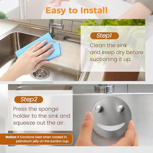 Stainless Steel Sponge Holder with Suction Cup - 1 Pack, Kitchen & Bathroom Caddy