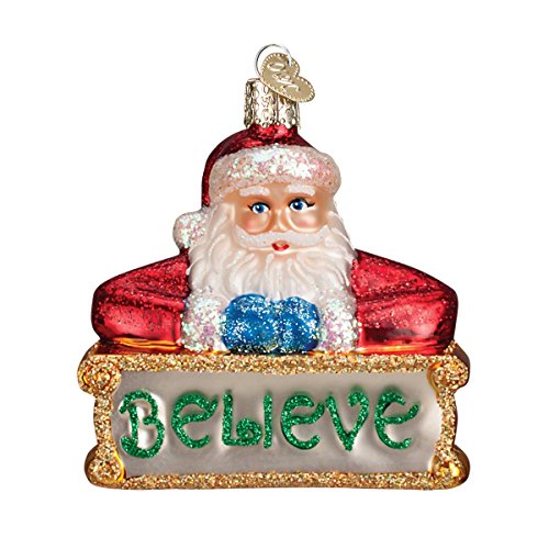 Assorted Glass Blown Christmas Tree Ornaments - Believe Santa - Black, Red, White, Blue, Green, Yellow