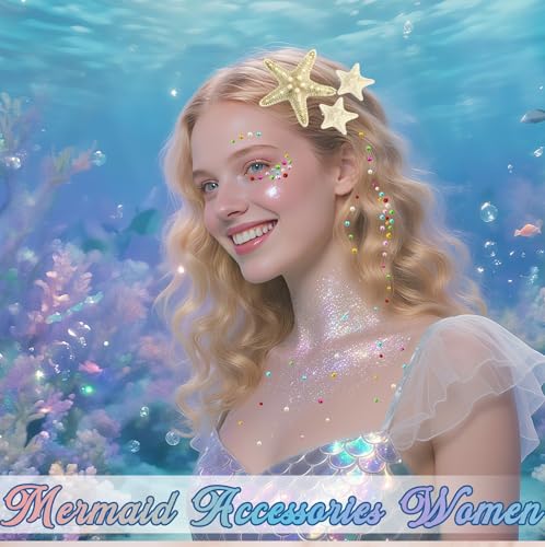 Mermaid Costume Accessories Set with Starfish Hair Clips and Face Glitter