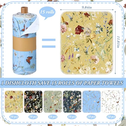 Reusable Cotton Kitchen Cloths Set - 60 Rich Flowers Pattern Towels