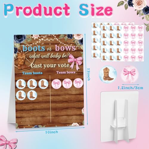 Boots or Bows Western Gender Reveal Game with Stand & 60 Voting Stickers