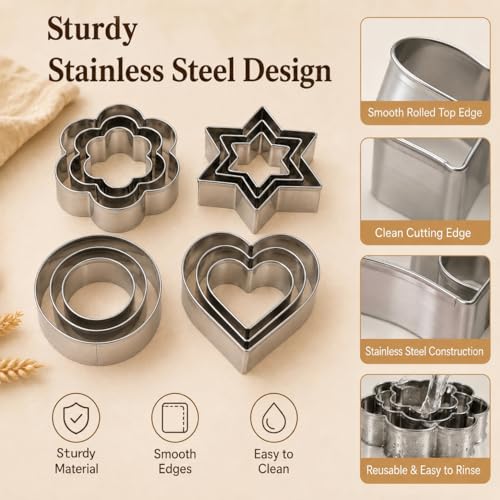 12-Piece Stainless Steel Cookie Cutter Set - Hearts, Stars & Flowers