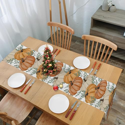 Orange Pumpkin Fall Table Runner 13x72 Inch Harvest Thanksgiving Decor