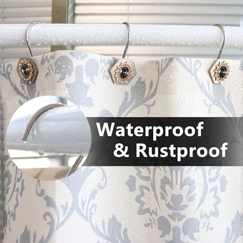 Luxury Diamond Shower Curtain Hooks - 12PCS Metal Rings (Black Silvery)