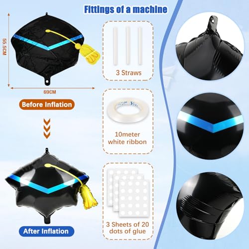 10 Pack Graduation Cap Balloons - 22 Inch Black Grad Hat Foil