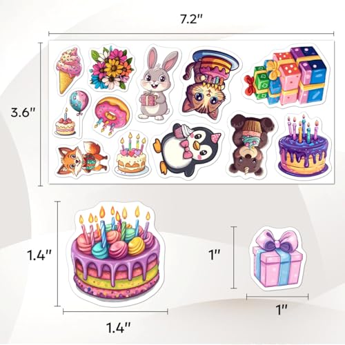 108 Unique Happy Birthday Stickers for Kids - Waterproof Vinyl Decals