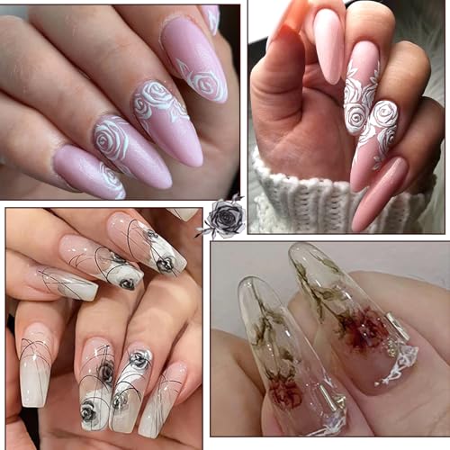 IDDFEVE Rose Floral Nail Stickers Semi-Transparent Flower Decals 3 Sheets