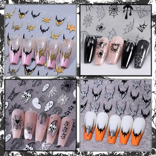 Embossed Halloween Nail Art Stickers 8 Sheets French Tip Bat Ghost Decals