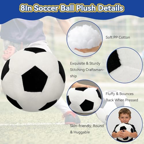 Fluffy Soccer Pillow - 8" Plush Decorative Soccer Ball for Kids