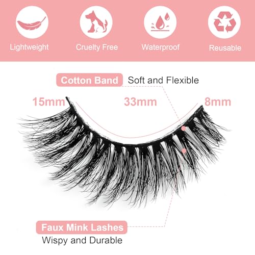 PAVONNE Cat Eye Wispy Faux Mink Lashes, 8D Fluffy 7 Pairs