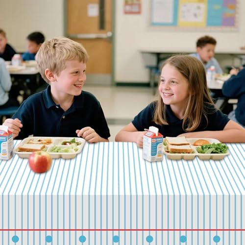 Blue White 3-Piece Plastic Tablecloths for Back to School Events