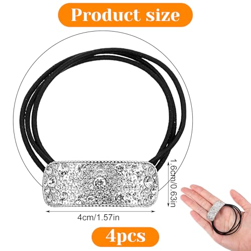 Mabor Rhinestone Hair Ties 4-Pack Silver Crystal Arch Ponytail Holders