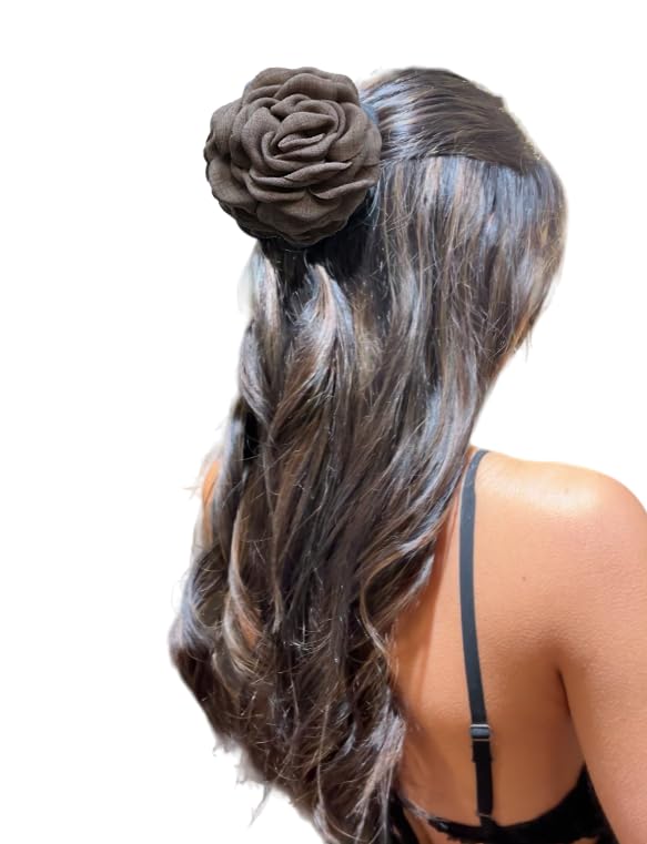 Rose Flower Hair Claw Clip 9cm Taupe for Thick and Thin Hair