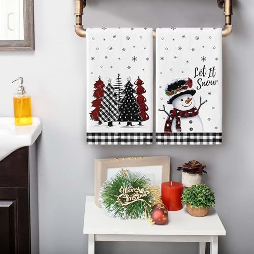 KORVITA Christmas Hand Towels 2-Piece Set, White Snowman Holiday Decor