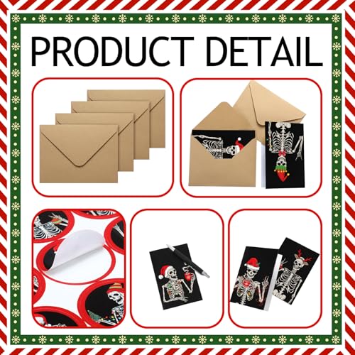 48 Pack Christmas Skeleton Greeting Cards with Envelopes & Stickers Set