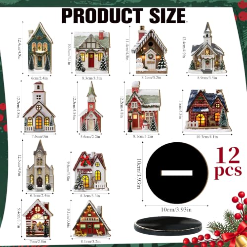 Christmas Village Wooden Houses Set - Beige & Brown, 12 Pieces for Holiday Decor