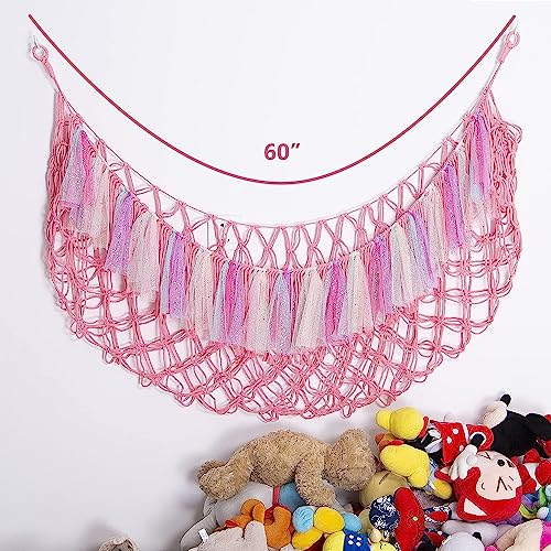 Amdermi Jumbo Boho Macrame Stuffed Animal Hammock with LED Lights - Pink