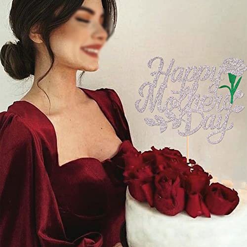 Happy Mother's Day Silver Glitter Cake Topper - Love You Mom Pick